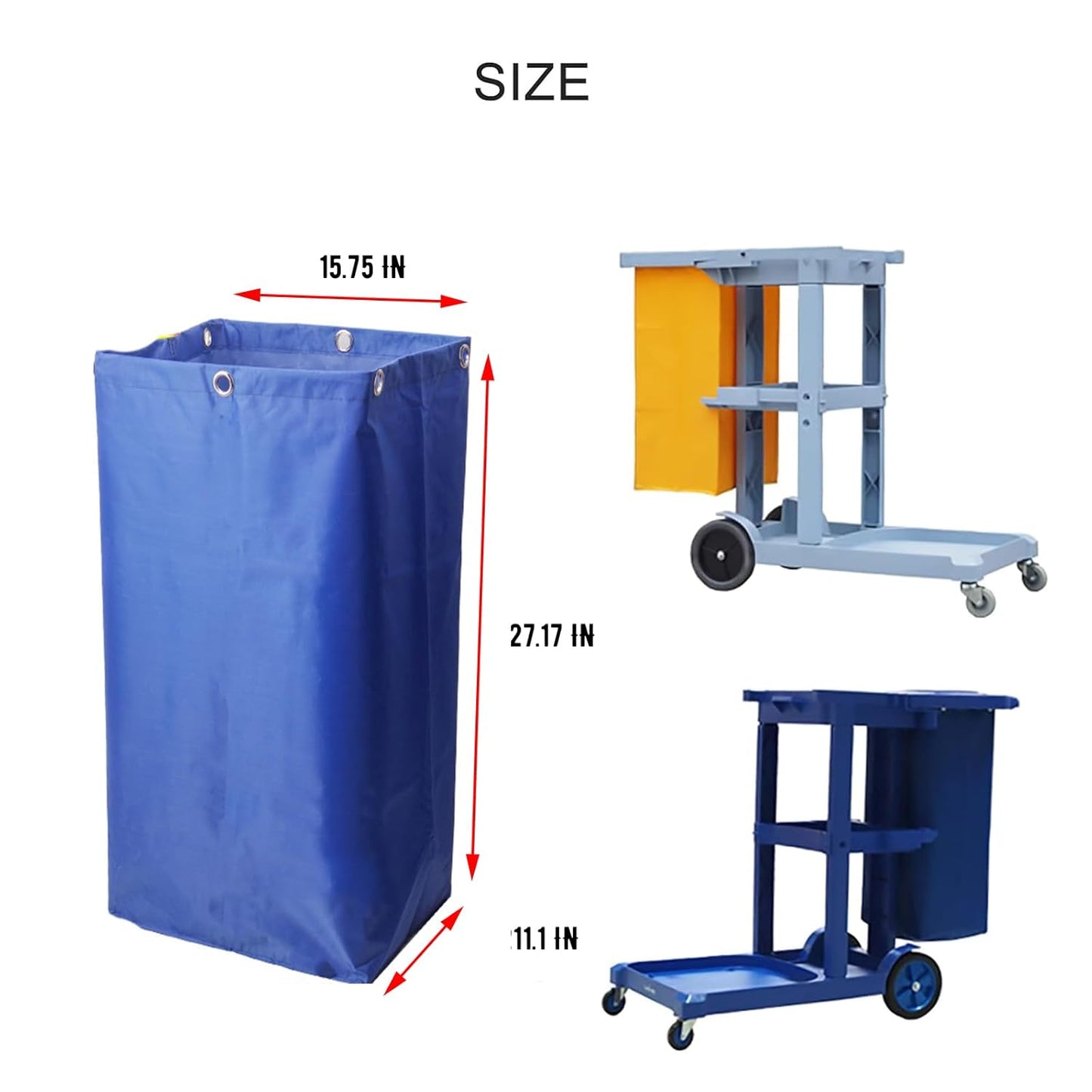Replacement Janitorial Cart Bag-16 x 11 x 27inches, High Capacity Waterproof Thickened Housekeeping Commercial Janitorial Cleaning Cart Bag with 6 Brass Grommets - 23 Gallon (Yellow)
