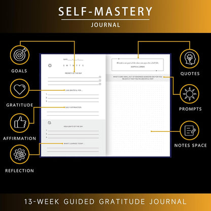 Self-Mastery Journal for Men - Gratitude and Productivity Journal for More Happiness, Positivity, Growth, Mindfulness, Self Care and Reflection - Guided Inspirational Journals for Men (Yellow)