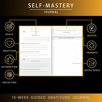 Self-Mastery Journal for Men - Gratitude and Productivity Journal for More Happiness, Positivity, Growth, Mindfulness, Self Care and Reflection - Guided Inspirational Journals for Men (Yellow)
