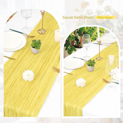6 Pack Light Yellow Cheesecloth Table Runner Gauze - 10FT Long Semi-Sheer Boho or Rustic Wedding Table Decor for Wedding Decor Arch Draping Bridal Shower Holiday Party