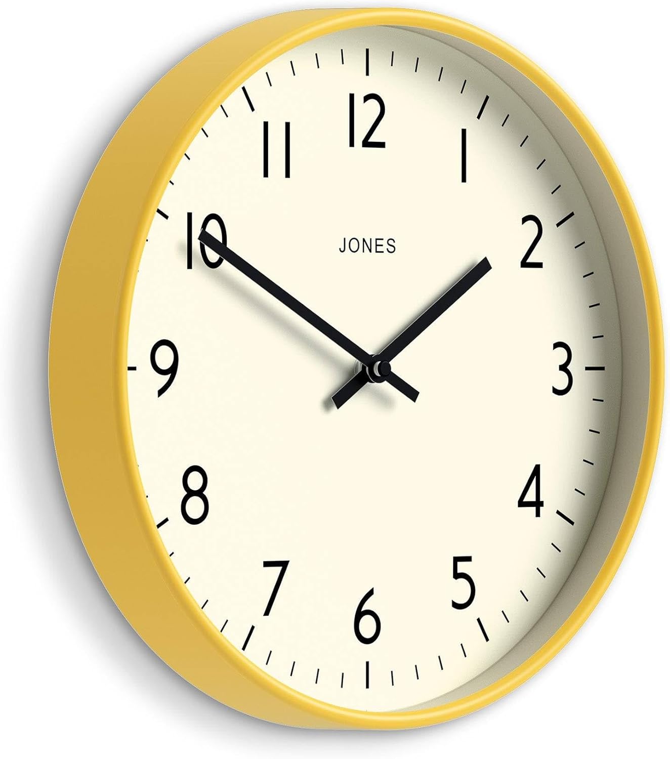 ® Studio Clock | Modern Round wall Clock | 12" | Yellow | Easy to Read Numbers | Versatile Design for Kitchen, Living Room or Office
