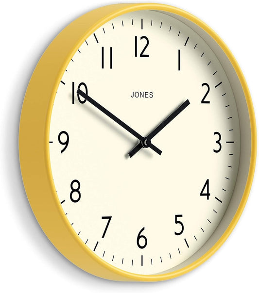 ® Studio Clock | Modern Round wall Clock | 12" | Yellow | Easy to Read Numbers | Versatile Design for Kitchen, Living Room or Office