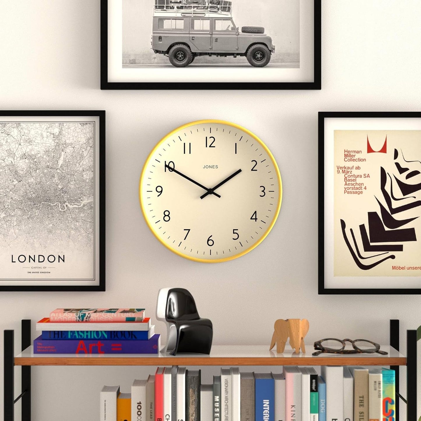 ® Studio Clock | Modern Round wall Clock | 12" | Yellow | Easy to Read Numbers | Versatile Design for Kitchen, Living Room or Office