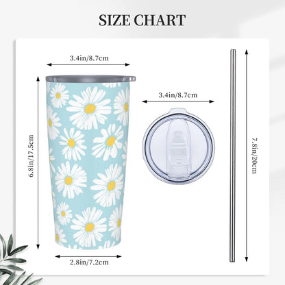 Lemon Tumbler 20oz Green Leaves Stainless Steel Insulated Tumblers with Lid and Straw Travel Coffee Mug Tea Wine Cups Water Bottle Sport Gifts for Women