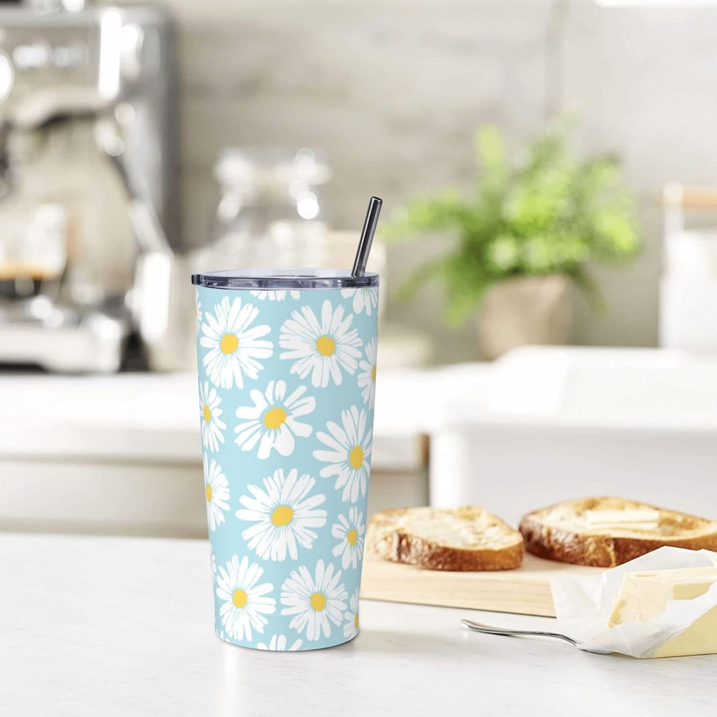 Lemon Tumbler 20oz Green Leaves Stainless Steel Insulated Tumblers with Lid and Straw Travel Coffee Mug Tea Wine Cups Water Bottle Sport Gifts for Women