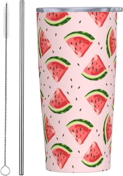 Lemon Tumbler 20oz Green Leaves Stainless Steel Insulated Tumblers with Lid and Straw Travel Coffee Mug Tea Wine Cups Water Bottle Sport Gifts for Women