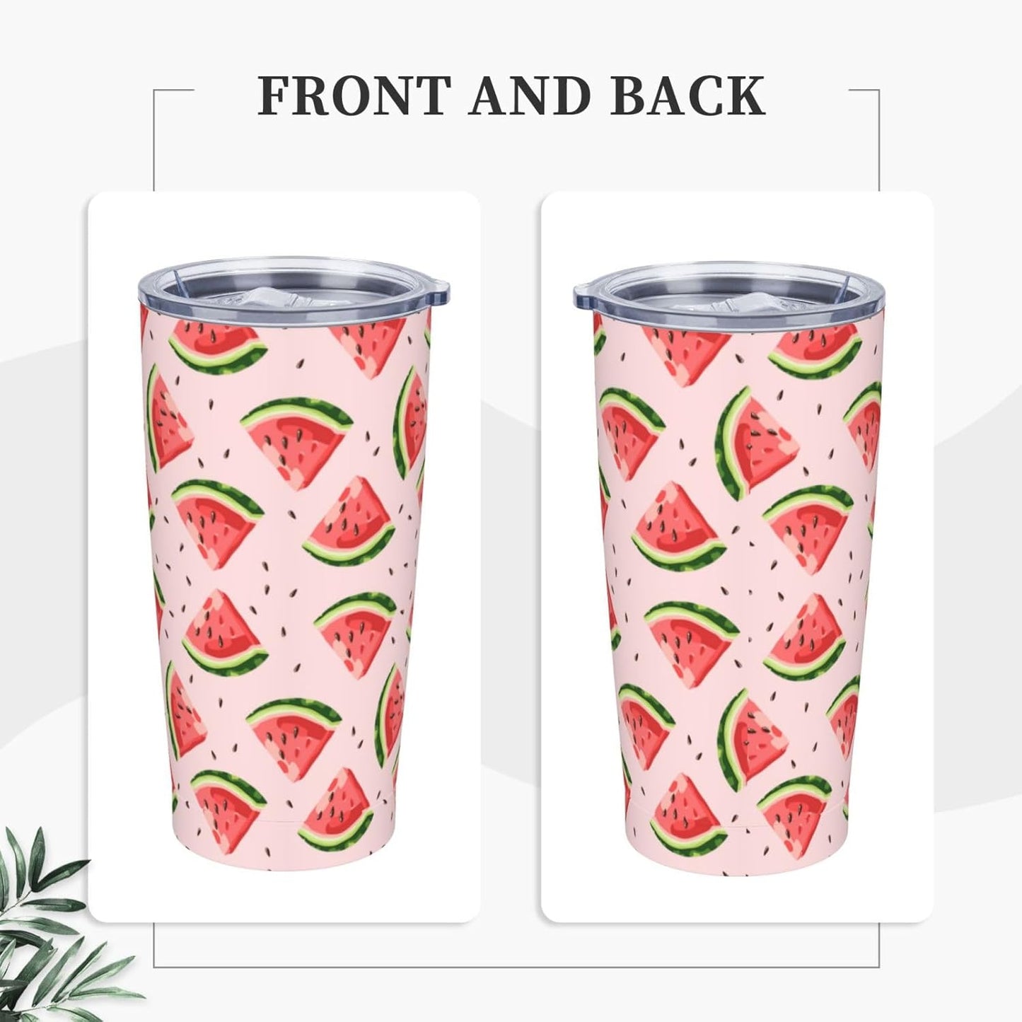 Lemon Tumbler 20oz Green Leaves Stainless Steel Insulated Tumblers with Lid and Straw Travel Coffee Mug Tea Wine Cups Water Bottle Sport Gifts for Women