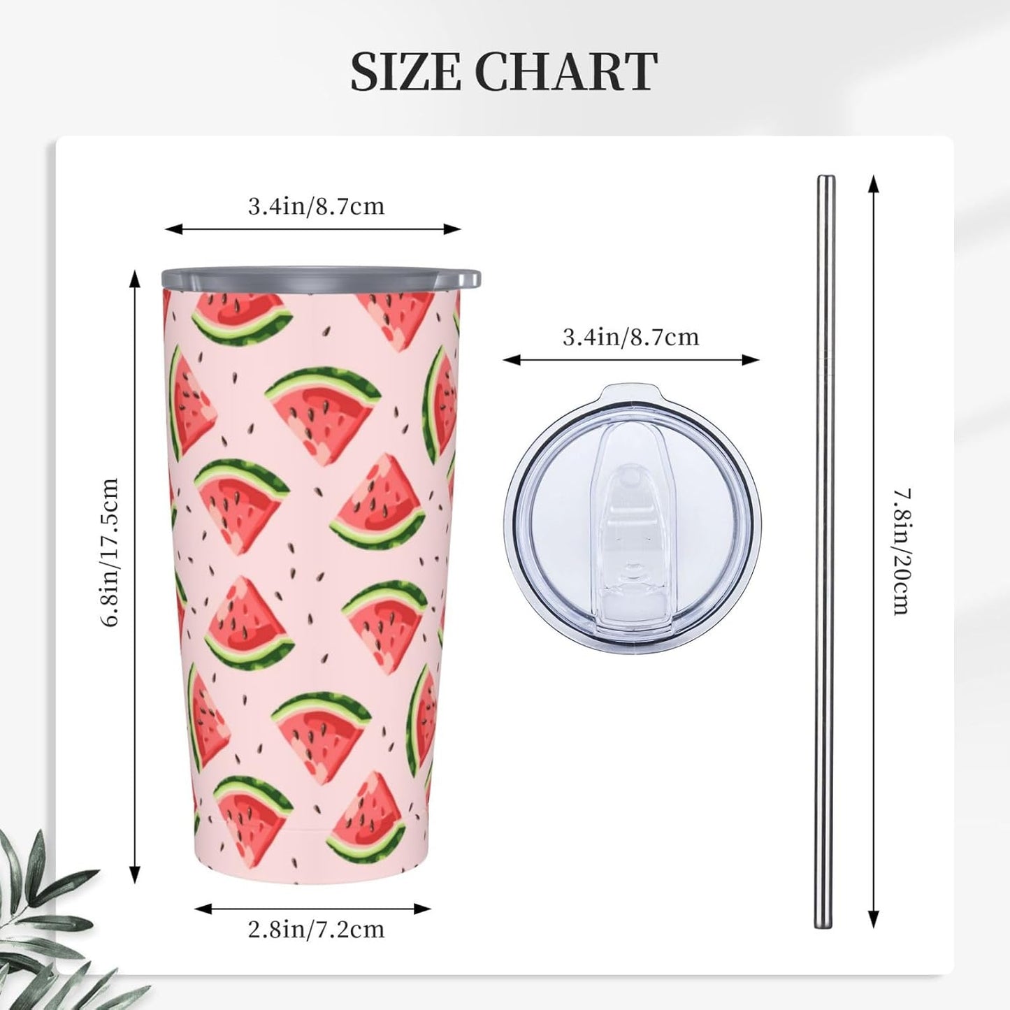 Lemon Tumbler 20oz Green Leaves Stainless Steel Insulated Tumblers with Lid and Straw Travel Coffee Mug Tea Wine Cups Water Bottle Sport Gifts for Women