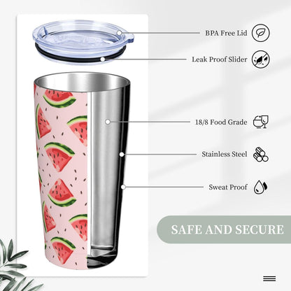 Lemon Tumbler 20oz Green Leaves Stainless Steel Insulated Tumblers with Lid and Straw Travel Coffee Mug Tea Wine Cups Water Bottle Sport Gifts for Women