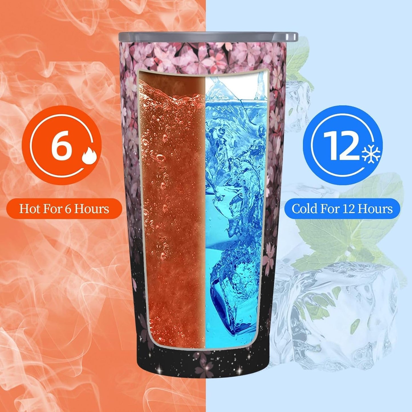 Lemon Tumbler 20oz Green Leaves Stainless Steel Insulated Tumblers with Lid and Straw Travel Coffee Mug Tea Wine Cups Water Bottle Sport Gifts for Women