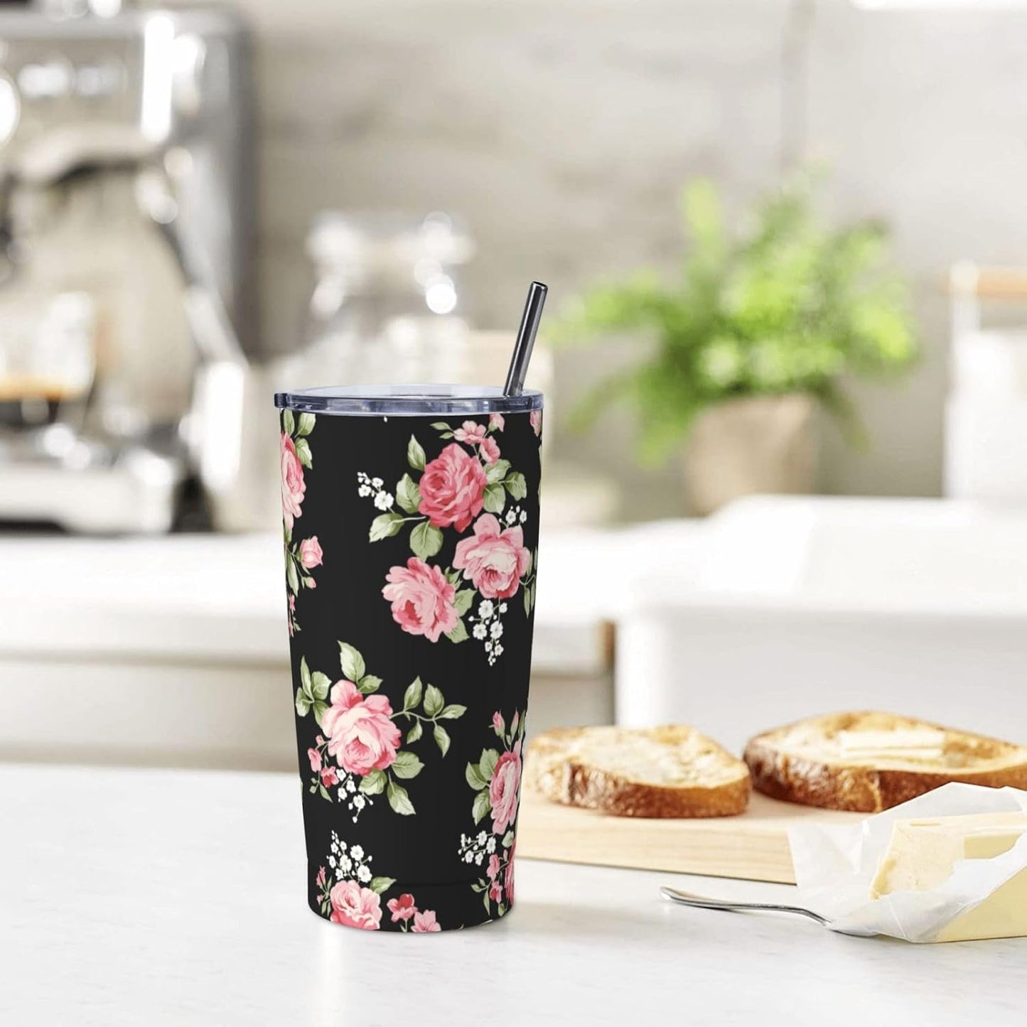 Lemon Tumbler 20oz Green Leaves Stainless Steel Insulated Tumblers with Lid and Straw Travel Coffee Mug Tea Wine Cups Water Bottle Sport Gifts for Women