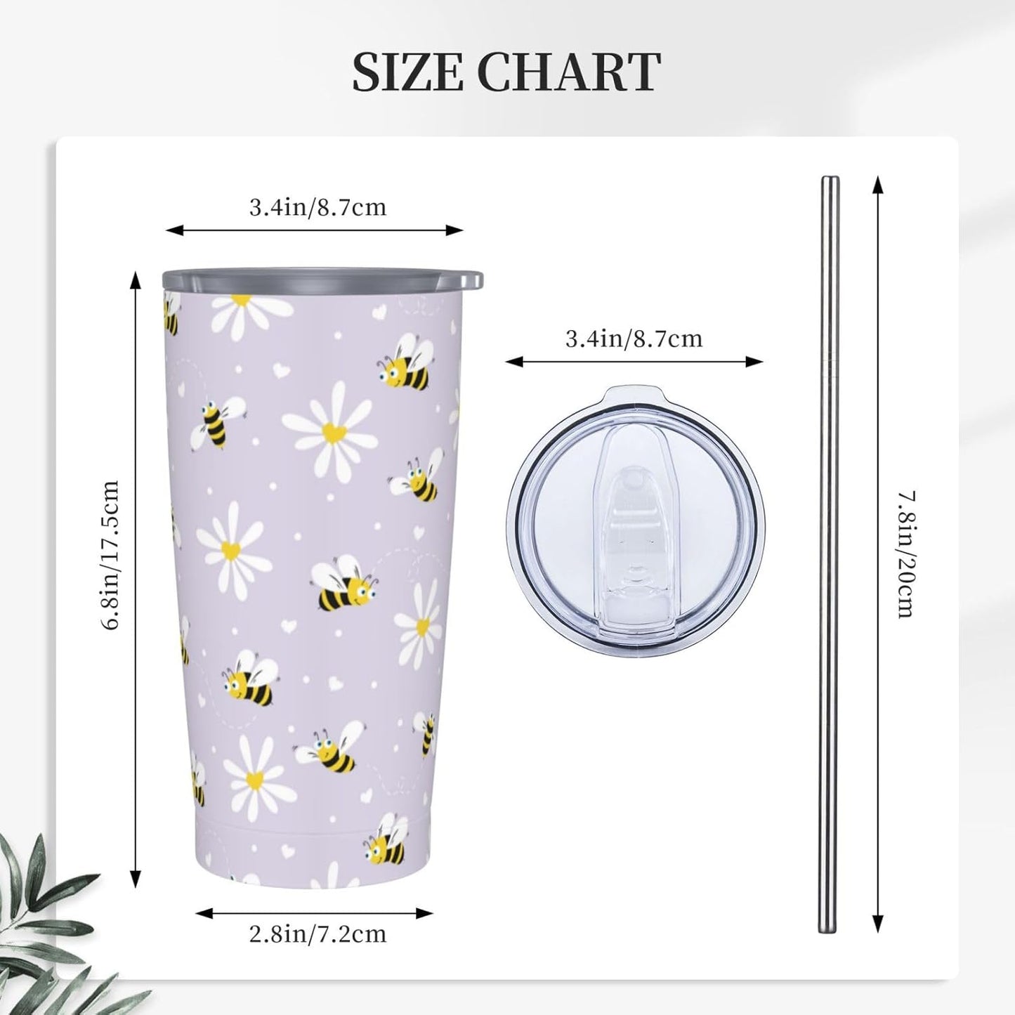 Lemon Tumbler 20oz Green Leaves Stainless Steel Insulated Tumblers with Lid and Straw Travel Coffee Mug Tea Wine Cups Water Bottle Sport Gifts for Women