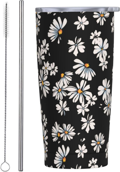 Lemon Tumbler 20oz Green Leaves Stainless Steel Insulated Tumblers with Lid and Straw Travel Coffee Mug Tea Wine Cups Water Bottle Sport Gifts for Women