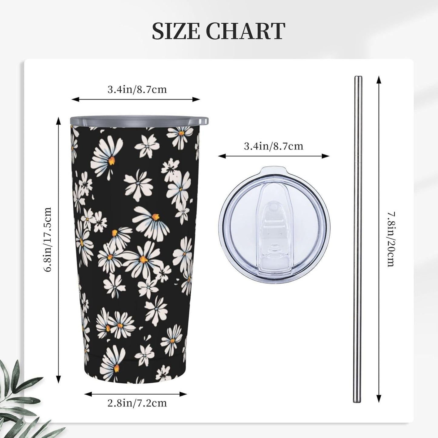 Lemon Tumbler 20oz Green Leaves Stainless Steel Insulated Tumblers with Lid and Straw Travel Coffee Mug Tea Wine Cups Water Bottle Sport Gifts for Women