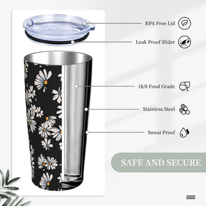 Lemon Tumbler 20oz Green Leaves Stainless Steel Insulated Tumblers with Lid and Straw Travel Coffee Mug Tea Wine Cups Water Bottle Sport Gifts for Women