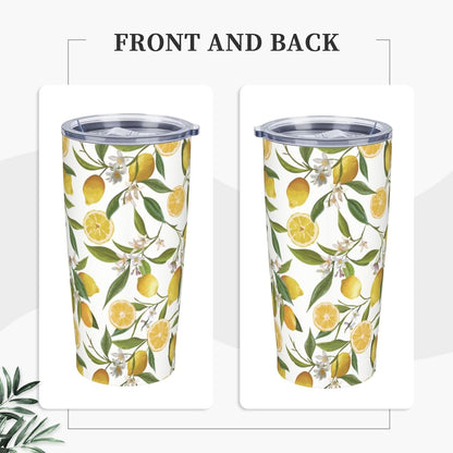 Lemon Tumbler 20oz Green Leaves Stainless Steel Insulated Tumblers with Lid and Straw Travel Coffee Mug Tea Wine Cups Water Bottle Sport Gifts for Women