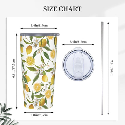 Lemon Tumbler 20oz Green Leaves Stainless Steel Insulated Tumblers with Lid and Straw Travel Coffee Mug Tea Wine Cups Water Bottle Sport Gifts for Women