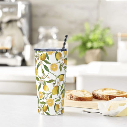 Lemon Tumbler 20oz Green Leaves Stainless Steel Insulated Tumblers with Lid and Straw Travel Coffee Mug Tea Wine Cups Water Bottle Sport Gifts for Women