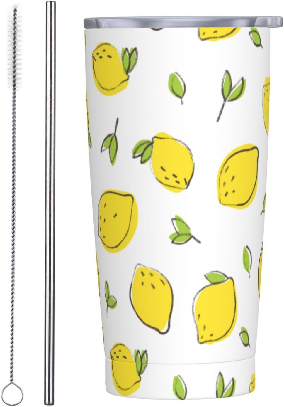Lemon Tumbler 20oz Green Leaves Stainless Steel Insulated Tumblers with Lid and Straw Travel Coffee Mug Tea Wine Cups Water Bottle Sport Gifts for Women