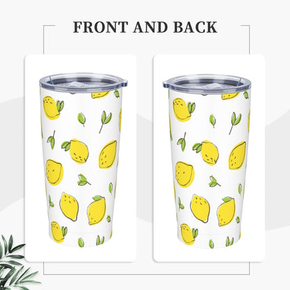 Lemon Tumbler 20oz Green Leaves Stainless Steel Insulated Tumblers with Lid and Straw Travel Coffee Mug Tea Wine Cups Water Bottle Sport Gifts for Women