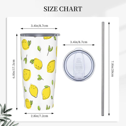 Lemon Tumbler 20oz Green Leaves Stainless Steel Insulated Tumblers with Lid and Straw Travel Coffee Mug Tea Wine Cups Water Bottle Sport Gifts for Women