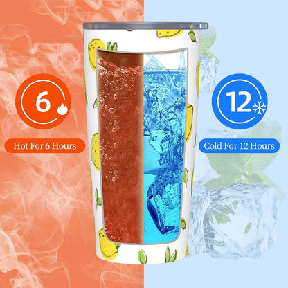 Lemon Tumbler 20oz Green Leaves Stainless Steel Insulated Tumblers with Lid and Straw Travel Coffee Mug Tea Wine Cups Water Bottle Sport Gifts for Women