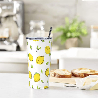 Lemon Tumbler 20oz Green Leaves Stainless Steel Insulated Tumblers with Lid and Straw Travel Coffee Mug Tea Wine Cups Water Bottle Sport Gifts for Women