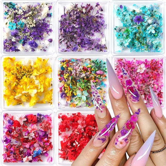 8 Boxs Dried Flowers for Nail Art,Colorful Mini Real Natural Flowers | Nail Art Supplies 3D Gypsophila Floral Mixed Tiny Petals Decoration Kits for Resin Jewelry DIY Crafts Manicure Accessories