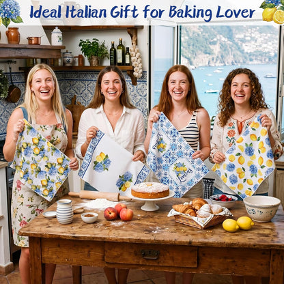 6 Pcs Lemon Hydrangea Kitchen Towels 24 x 16 Inch Capri Lemon Microfiber Dish Towels for Mediterranean Kitchen Decor Italian Housewarming Gifts Amalfi Coast Gift