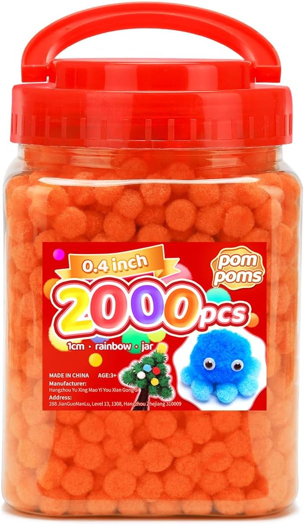 Yellow Pom Poms, 0.4inch(1cm), 2000pcs, Small Size, Pom Poms for Arts and Crafts, Pom Pom Balls, Craft Supplies.