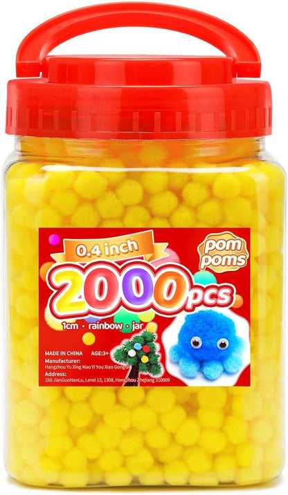Yellow Pom Poms, 0.4inch(1cm), 2000pcs, Small Size, Pom Poms for Arts and Crafts, Pom Pom Balls, Craft Supplies.