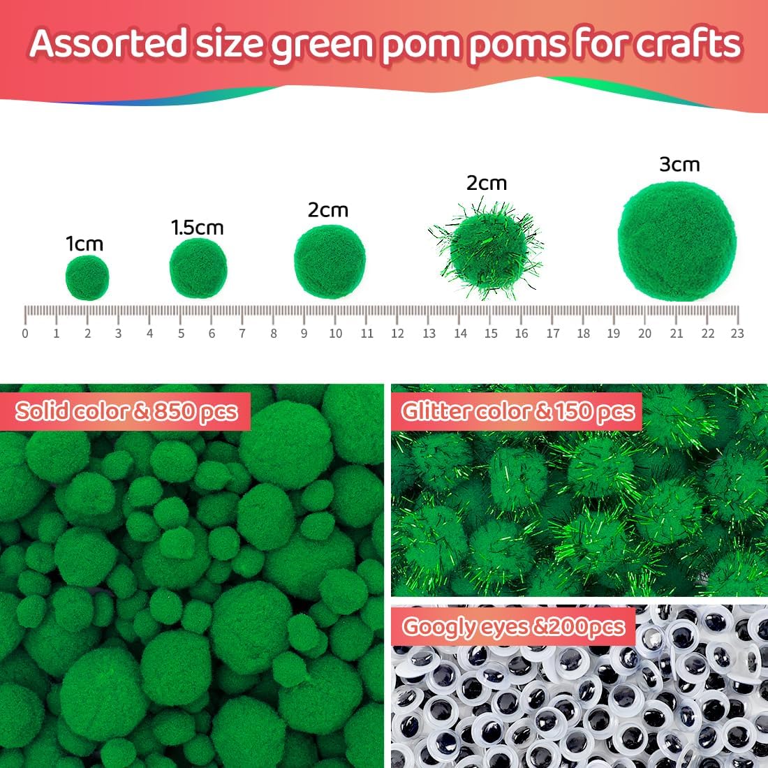 Yellow Pom Poms, 0.4inch(1cm), 2000pcs, Small Size, Pom Poms for Arts and Crafts, Pom Pom Balls, Craft Supplies.
