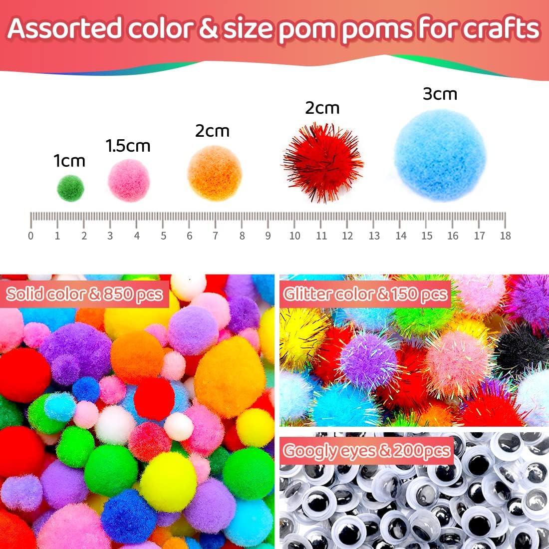Yellow Pom Poms, 0.4inch(1cm), 2000pcs, Small Size, Pom Poms for Arts and Crafts, Pom Pom Balls, Craft Supplies.