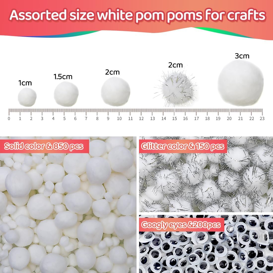 Yellow Pom Poms, 0.4inch(1cm), 2000pcs, Small Size, Pom Poms for Arts and Crafts, Pom Pom Balls, Craft Supplies.