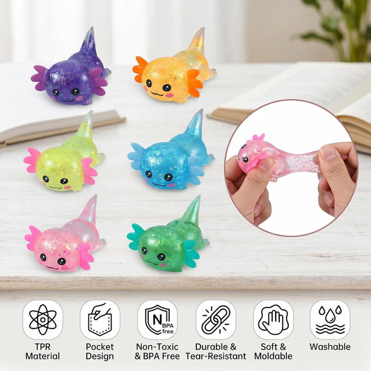 Axolotl Squishy Stress Relief Toy - Giltter Slow Rising Fidget Toy, Cute Sensory Toy, Moldable Soft Squeeze Toys for Adult, Kids, Party Favors Anxiety Relief Squishy Toy(Yellow)