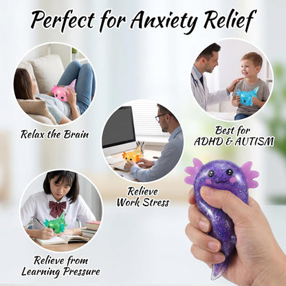 Axolotl Squishy Stress Relief Toy - Giltter Slow Rising Fidget Toy, Cute Sensory Toy, Moldable Soft Squeeze Toys for Adult, Kids, Party Favors Anxiety Relief Squishy Toy(Yellow)