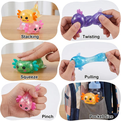 Axolotl Squishy Stress Relief Toy - Giltter Slow Rising Fidget Toy, Cute Sensory Toy, Moldable Soft Squeeze Toys for Adult, Kids, Party Favors Anxiety Relief Squishy Toy(Yellow)