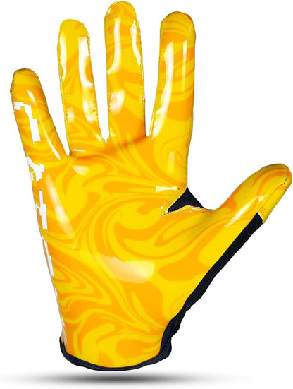Youth Football Gloves, Sticky Wide Receiver Grip, Adult Sizes | Tacky silicone palm holds wet or dry. Flag and tackle football for boys, girls, men. Machine washable. Kids 8-12 fit.