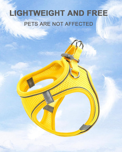XS Yellow Soft Mesh Dog Harness and Leash Set,No Escape Puppy Harnesses for Training Walking， Reflective Adjustable Puppy Vest for Small Medium Dogs, Cats (Yellow, XS)