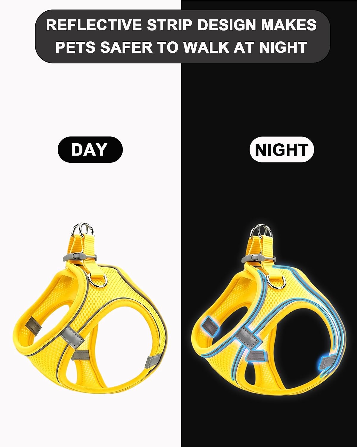 XS Yellow Soft Mesh Dog Harness and Leash Set,No Escape Puppy Harnesses for Training Walking， Reflective Adjustable Puppy Vest for Small Medium Dogs, Cats (Yellow, XS)