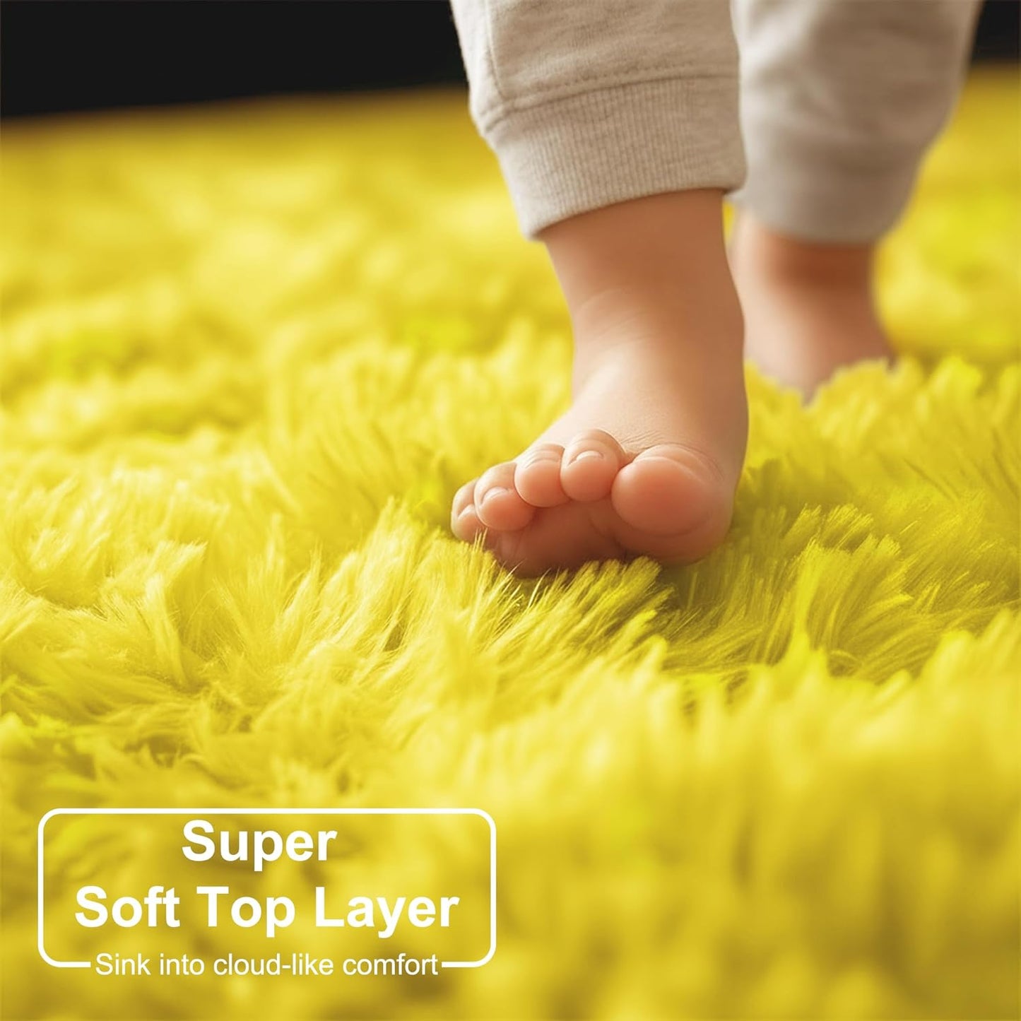 Yellow Round Circle Area Rug 5Ft for Bedroom Living Room, Fluffy Fuzzy Plush Rugs for Kids Room Decor Aesthetic, Cute Furry Shag Kawaii Circular Carpet for Classroom Nursery Teen Girls Boys