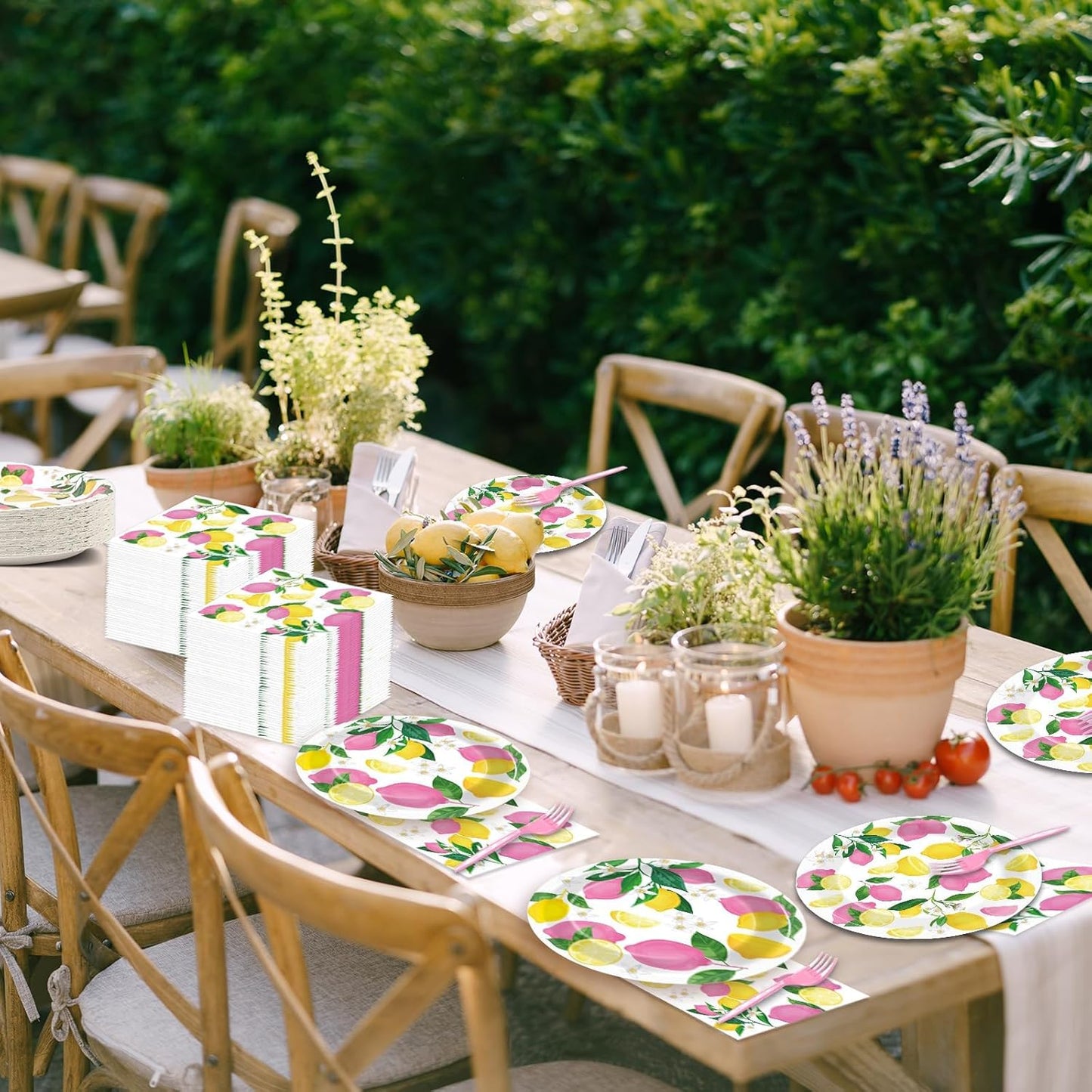 96Pcs Pink Lemon Party Supplies Lemon Paper Plates Napkins Lemons Summer Party Decorations Pink Lemonade Dinnerware Party Favor Birthday Party Picnic HomeTableware Serves 24