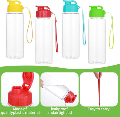 16 Pcs 17oz Plastic Water Bottles Bulk with Drawstring Backpacks, Reusable Sports Water Bottles with Flip Top & Handle Strap, Lightweight Leakproof Drinking Cups for Gym Fitness Outdoor Sports