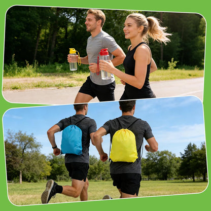 16 Pcs 17oz Plastic Water Bottles Bulk with Drawstring Backpacks, Reusable Sports Water Bottles with Flip Top & Handle Strap, Lightweight Leakproof Drinking Cups for Gym Fitness Outdoor Sports