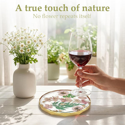 Resin Coaster with Real Dried Flowers, Yellow | Polygon Shape, Cute Cup Mat, For Desk, Coffee Table, Home, Office & Outdoor, Ideal Gift for Women & Girls