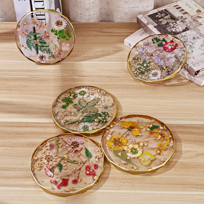 Resin Coaster with Real Dried Flowers, Yellow | Polygon Shape, Cute Cup Mat, For Desk, Coffee Table, Home, Office & Outdoor, Ideal Gift for Women & Girls