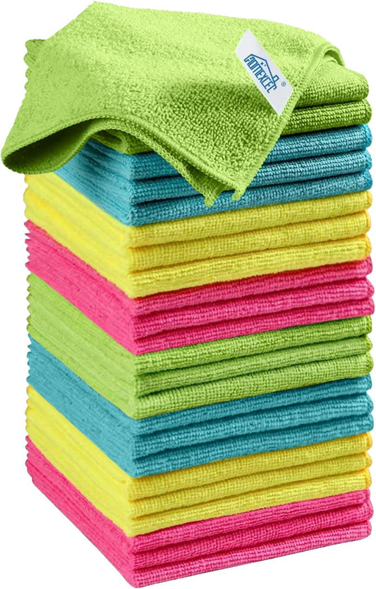 Microfiber Cleaning Cloth, 24 Pack Cleaning Rags, Cleaning Towels with 4 Color Assorted, 11.5"X11.5"(Green/Blue/Yellow/Pink)