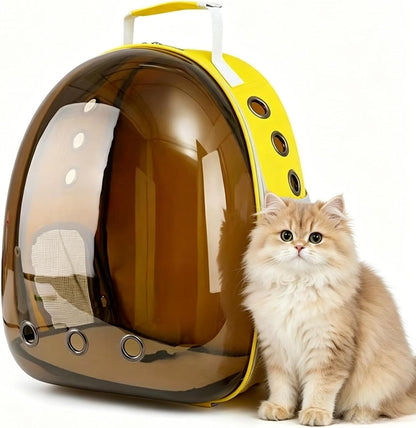 Large Transparent Bubble Cat Backpack Carrier Ventilated with Padded Straps for Travel Hiking (Yellow)