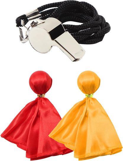 VKT 3Pcs Referee Set Football Yellow & Red Penalty Flags and Stainless Steel Whistle for Soccer Ref Umpire Coaches Halloween