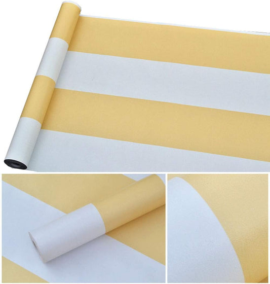 Peel and Stick Vinyl Yellow and White Striped Wallpaper Contact Paper Wallpaper Self Adhesive Stripe Shelf Liner Dresser Drawer Cabinets Liner Furniture Wall Paper Sticker Removable (17.7x117 Inches)